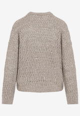 Knitted Linen Sweater with Rhinestone-Embellishment