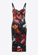 Floral Satin Midi Sheath Dress