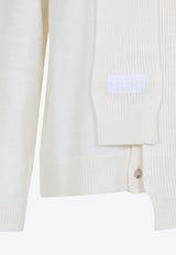 Integrated Knit Scarf Wool Cardigan