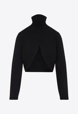 Cut-Out High-Neck Cropped Sweater