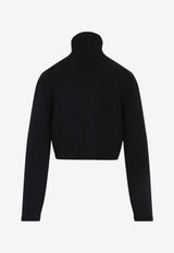Cut-Out High-Neck Cropped Sweater