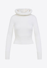 High-Neck Ribbed Sweater with Hood