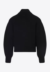 Balloon-Sleeved Zip-Up Cardigan