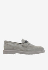 Monili-Embellished Suede Loafers