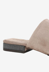 Monili-Embellished Suede Flat Sandals