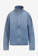 Zip-Up Long-Sleeved Denim Shirt