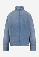 Zip-Up Long-Sleeved Denim Shirt
