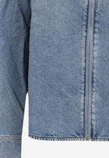 Zip-Up Long-Sleeved Denim Shirt