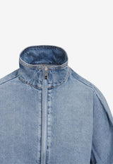 Zip-Up Long-Sleeved Denim Shirt