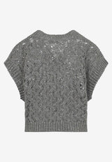 Cable Knit Sequined V-neck Top