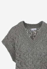 Cable Knit Sequined V-neck Top