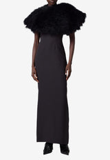 Giuseppe di Morabito Midi Dress with Feather-Shawl Black 05FWDR509 05368_BLACK