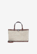 Small Rockstud Raffia Tote Bag