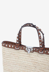 Small Rockstud Raffia Tote Bag