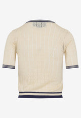 Logo-Embroidered Knitted Linen Cardigan