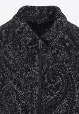 Knitted Paisley-Jacquard Zip-Up Cardigan