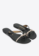 Salvatore Ferragamo Abibi Mini Bow Leather Flip-Flops Black 07829011BLE/Q_FERRA-NB