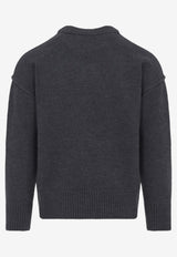 AMI PARIS Crewneck Sweater with Logo-Inlay Gray
