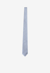 Brioni Silk Tie with Embroidered-Monogram Light Blue