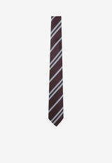 Brioni Silk Tie with Striped-Pattern Brown
