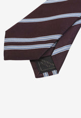 Brioni Silk Tie with Striped-Pattern Brown