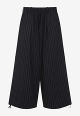 Y-3 Wide-Leg Pinstripe Wool Pants Black