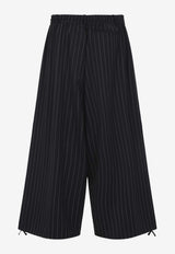 Y-3 Wide-Leg Pinstripe Wool Pants Black