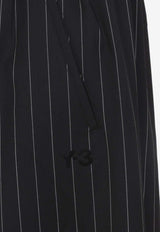 Y-3 Wide-Leg Pinstripe Wool Pants Black