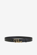Chloé Logo-Buckle Leather Belt Black