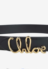 Chloé Logo-Buckle Leather Belt Black