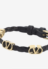 Valentino VLogo Braided Leather Bracelet Black