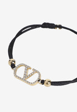 Valentino VLogo Adjustable Bracelet with Crystals Black
