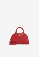 Valentino Leather Bowling Top Handle Bag Red