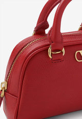 Valentino Leather Bowling Top Handle Bag Red