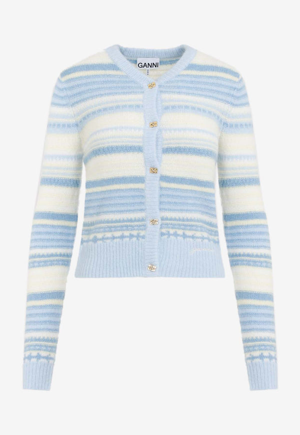 Striped Cardigan in Mohair and Wool Blend