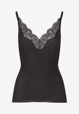 Lace-Insert Silk Tank Top