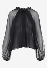 Floral-Applique Sheer Blouse