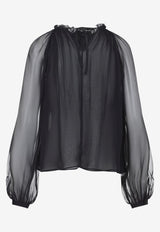 Floral-Applique Sheer Blouse