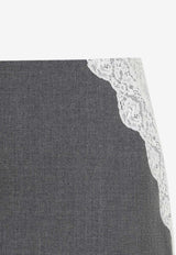 Lace-Inserted Midi Skirt in Wool