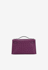 Kelly Pochette Clutch Bag in Violet Ostrich with Gold Hardware