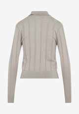 Rib Knit Long-Sleeved Polo Sweater