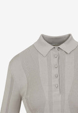 Rib Knit Long-Sleeved Polo Sweater