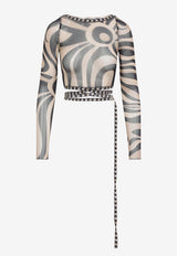 Printed Tulle Cropped Top