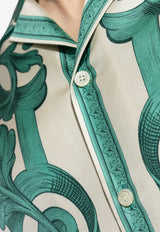 Versace Architectural Baroque Short-Sleeved Silk Shirt Green 1003926 1A14713 5K600