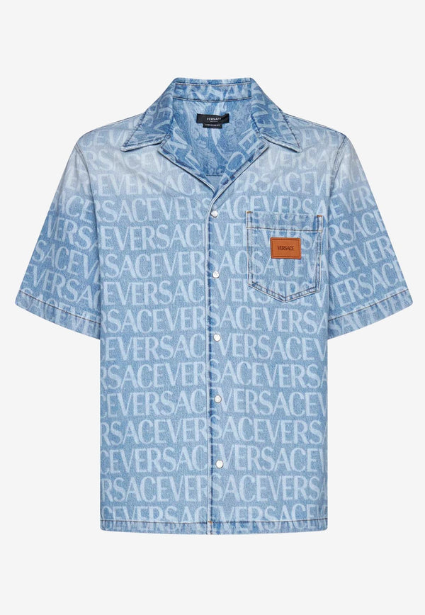 Versace All-Over Logo Denim Shirt Blue 1007836 1A07661 1D380