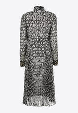 Versace Silk Logo Print Midi Shirt Dress Black 1008741 1A06321 5B040