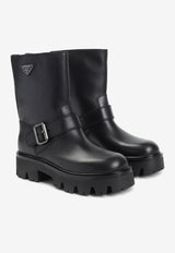 Triangle-Logo Leather Lug Boots