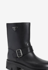 Triangle-Logo Leather Lug Boots