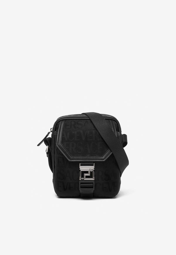 Versace All-over Logo Jacquard Messenger Bag Black 1009919 1A07040 1B00E