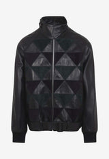 Geometric Jacquard Leather Bomber Jacket